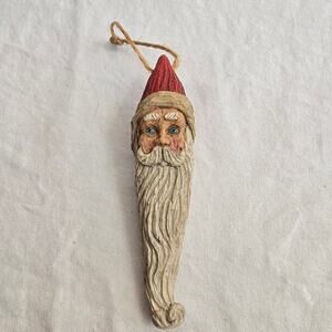 Vintage Wang's 1993 Santa Face Long Beard Ornament Resembles Carved Wood
